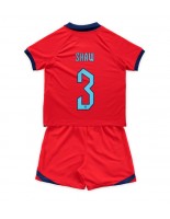 Anglie Luke Shaw #3 Venkovní dres pro děti MS 2022 Krátký Rukáv (+ trenýrky)